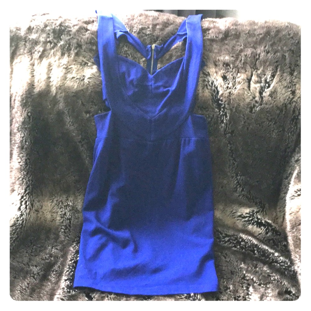 Blue bandeau cutout dress with zipper detail